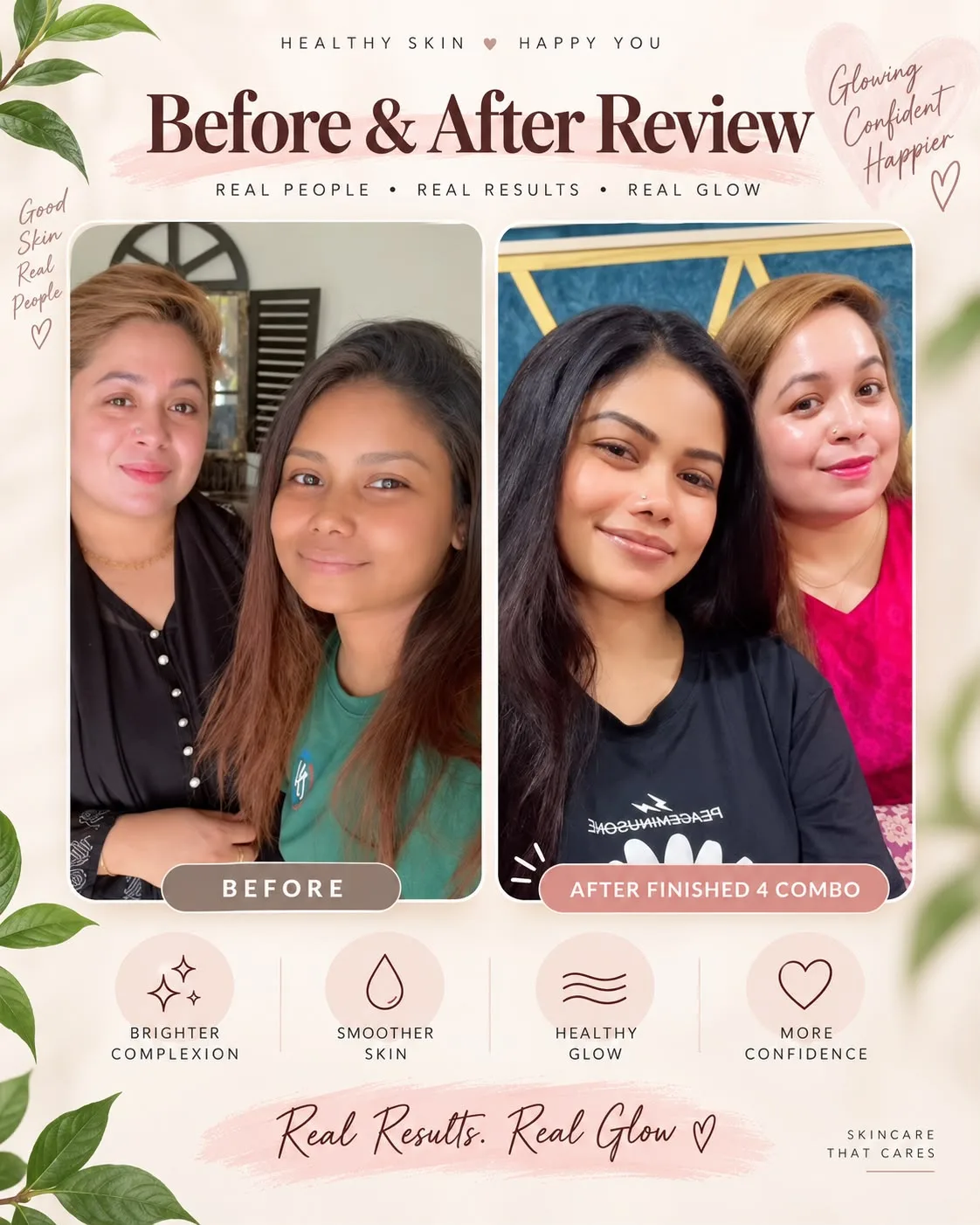 Before and After – Glowing Urmi client with friend